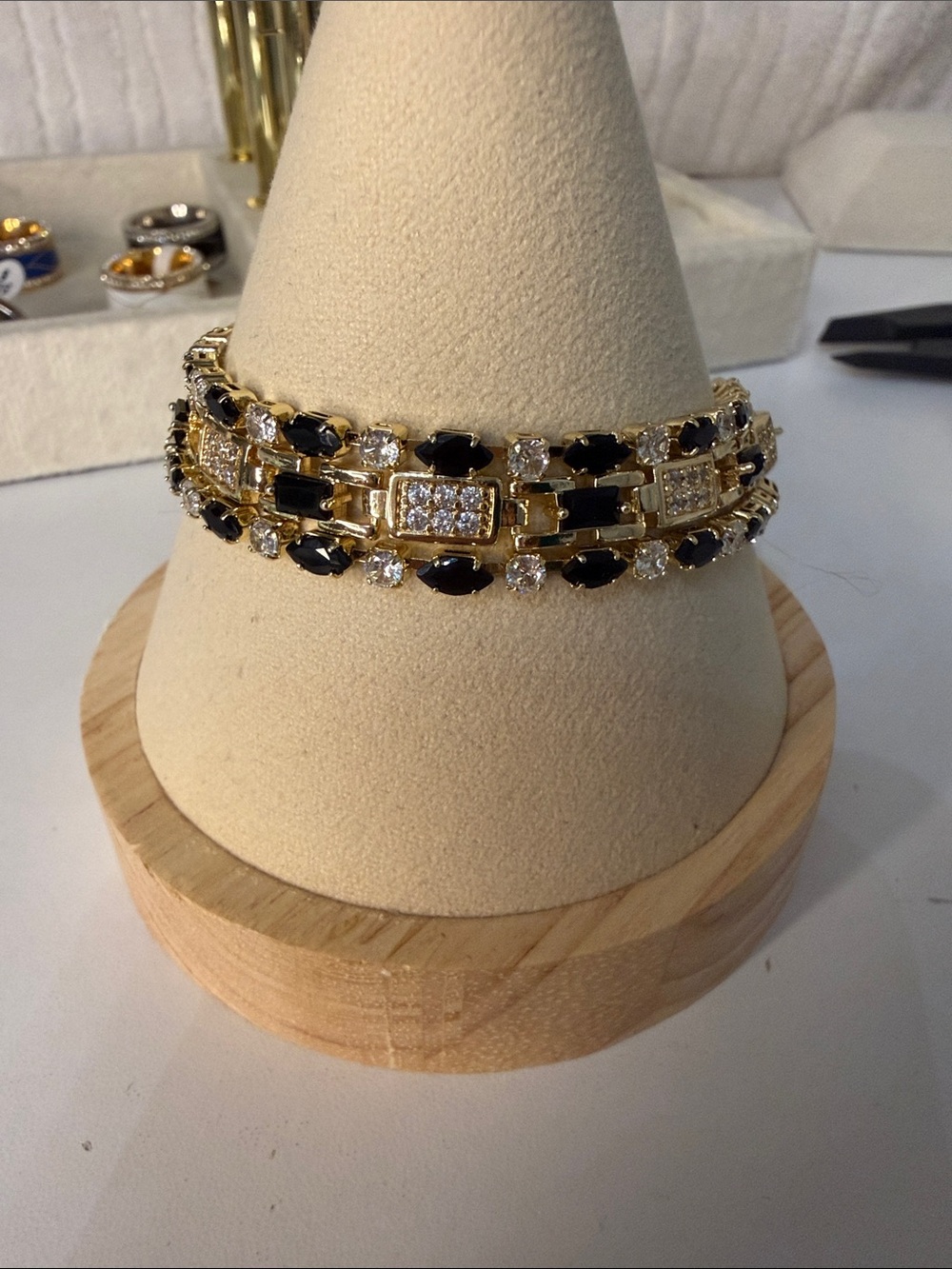 BUNDLE! THREE Gold Bracelet with Black Stones and Clear Crystals MSRP $400
